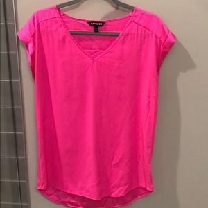 Neon pink short sleeve v neck blouse